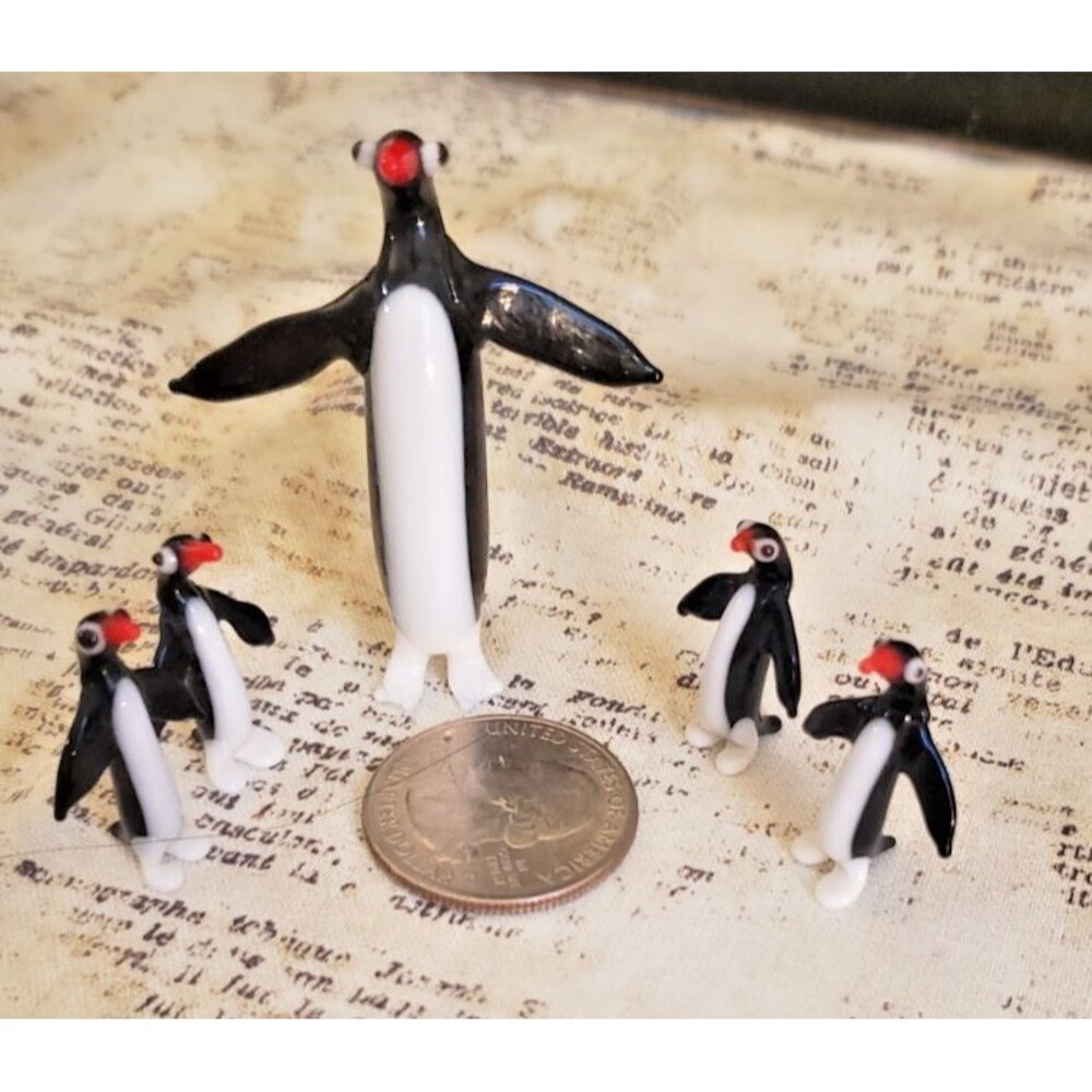 Quirky, Artistic - Vintage Handcrafted Miniature Penguin Figurines - Set of 5